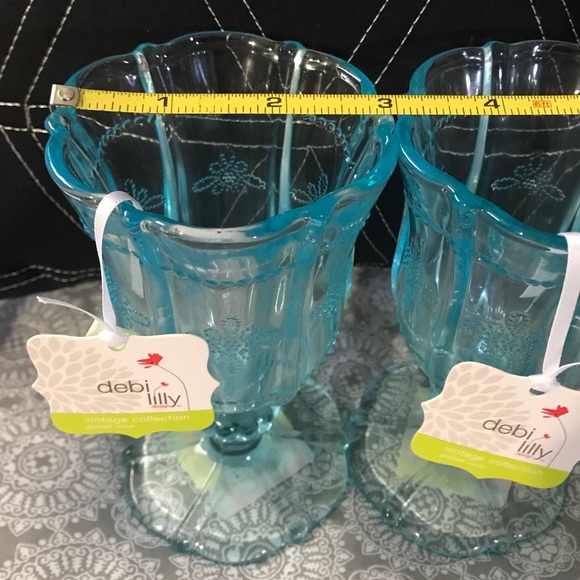 4x Debi Lilly Blue Crystal Goblet Vase / Glass - Picture 6 of 9
